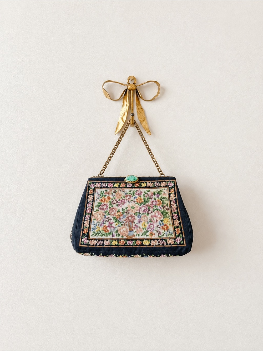 Vintage 1950s Floral Petit Point Needlepoint Evening
